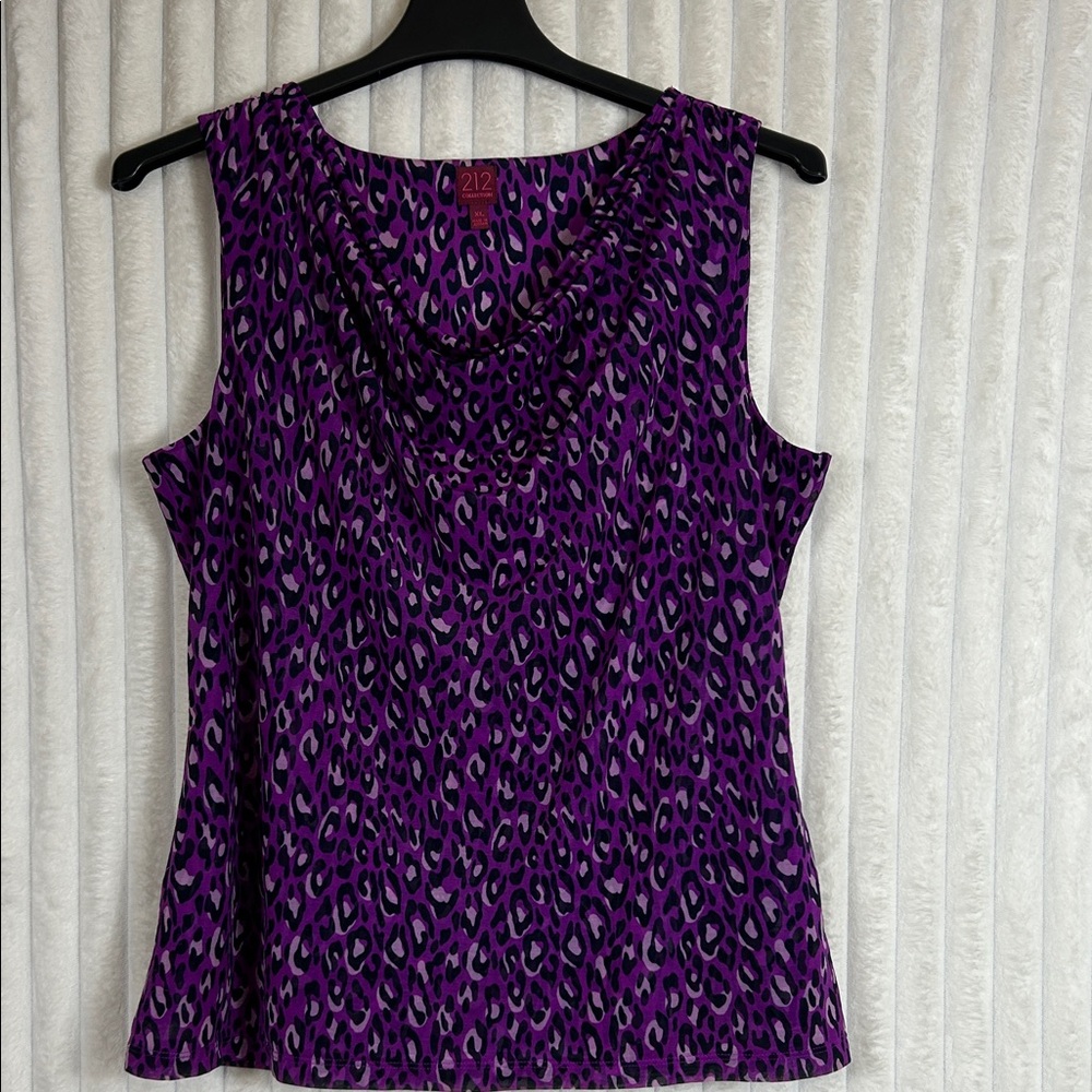 Purple leopard cheetah animal, print sleeveless cowl neck tank blouse size XL